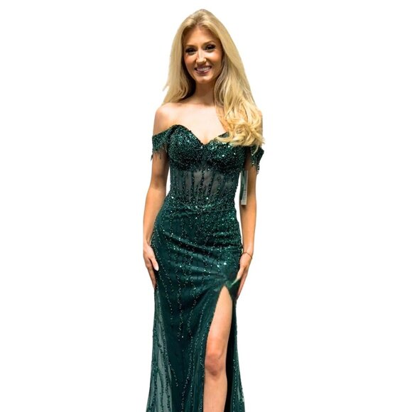 New Off Shoulder Long Refined Sheath Dress w/ Sequins Embroidery & TL3043C - Picture 1 of 8
